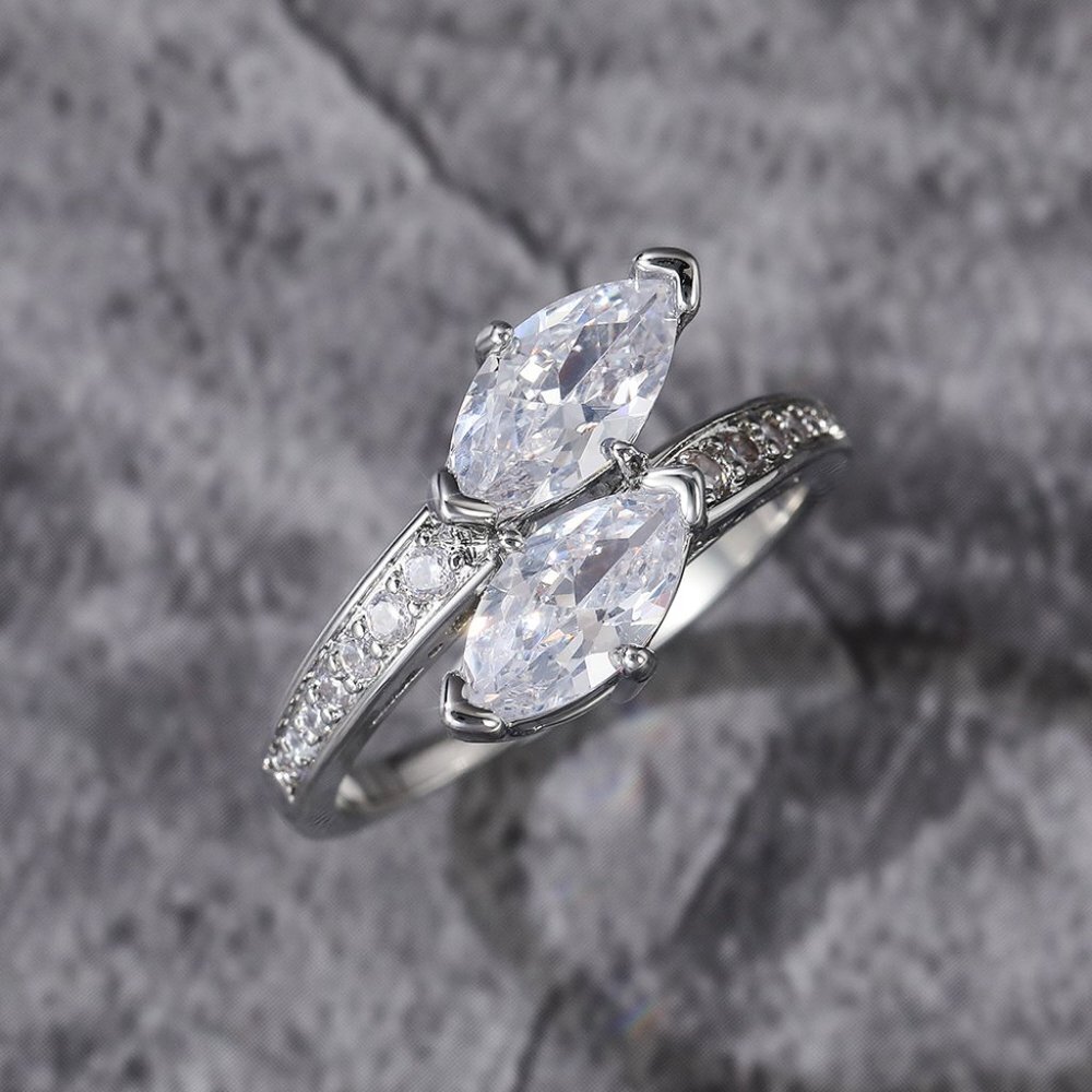 Marquise Double-CZ Bypass Ring in Silver - Picture 10 of 11